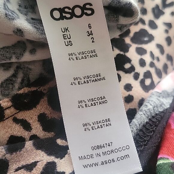 NWT Asos Midi Bodycon Dress Leopard Animal Black Print Sexy Fitted Stretch XS - Picture 9 of 10